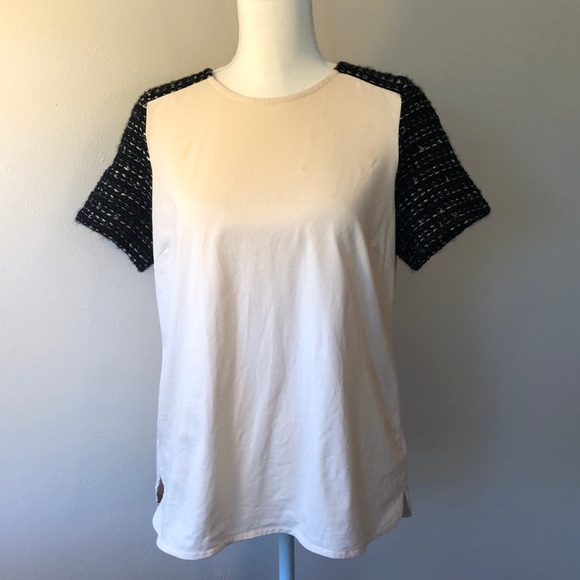 J. Crew T-Shirt with Tweed Sleeves - M - Picture 2 of 5